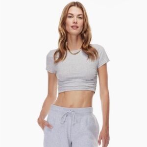 TNA aritzia gray ruched crop top medium